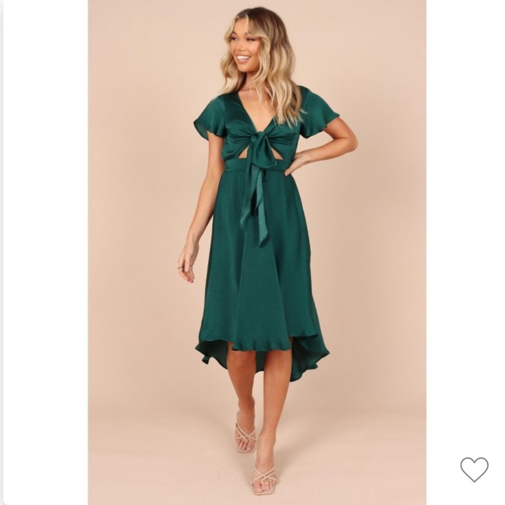Petal & Pup Amanda Hi Lo Tie Front Dress Emerald NWOT